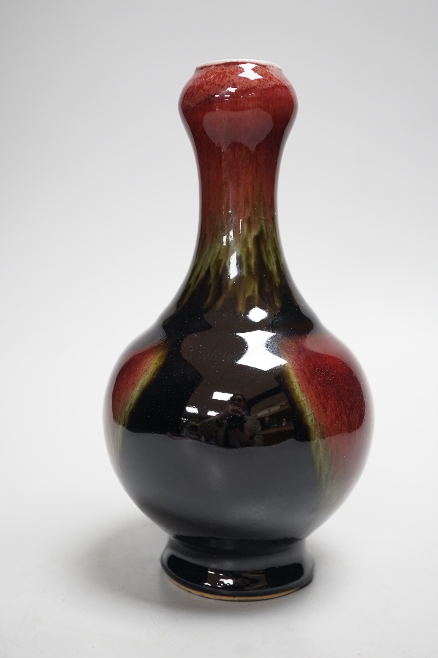 A Chinese flambé glazed garlic mouthed vase, early 20th century, 22cm